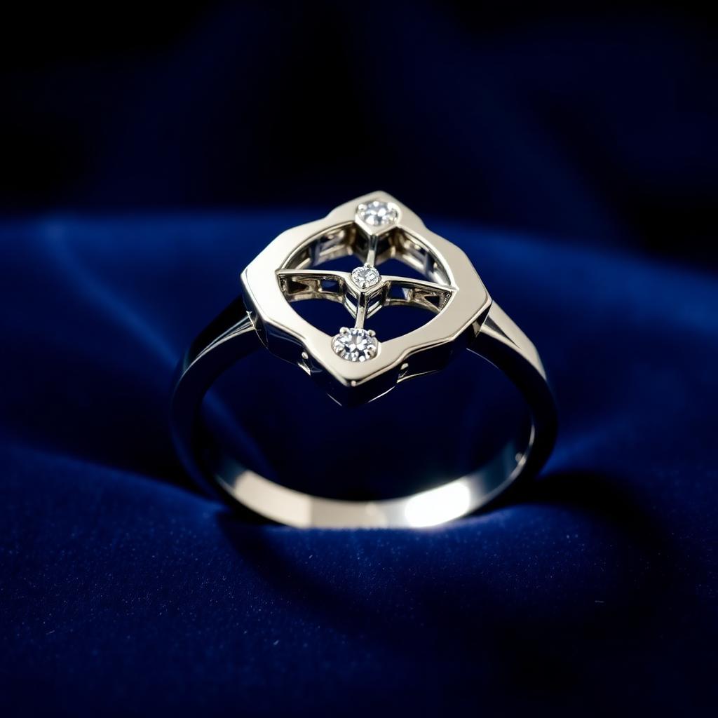 Boucheron sieraad verkopen Boucheron sieraad verkopen — Witgouden ring met geometrisch ontwerp op marineblauw fluweel, sfeerbeeld luxe sieraden