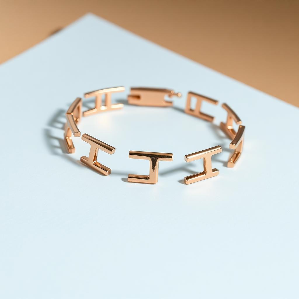 Tiffany & Co. sieraad verkopen Tiffany & Co. sieraad verkopen — Roségouden schakelarmband op poederblauw papier, sfeerbeeld luxe sieraden