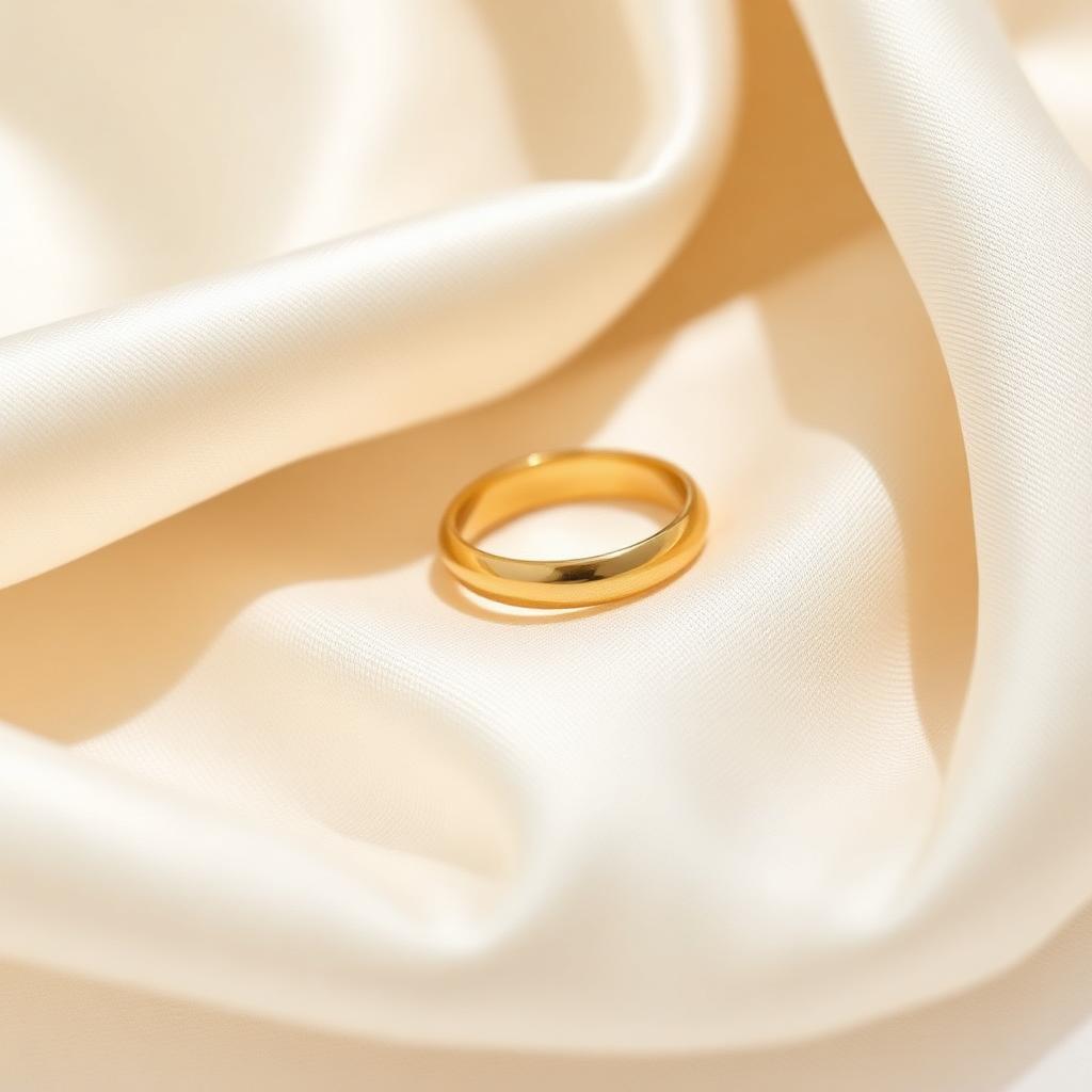 Piaget sieraad verkopen Piaget sieraad verkopen — Slanke gouden band op cremekleurige zijde, sfeerbeeld luxe sieraden